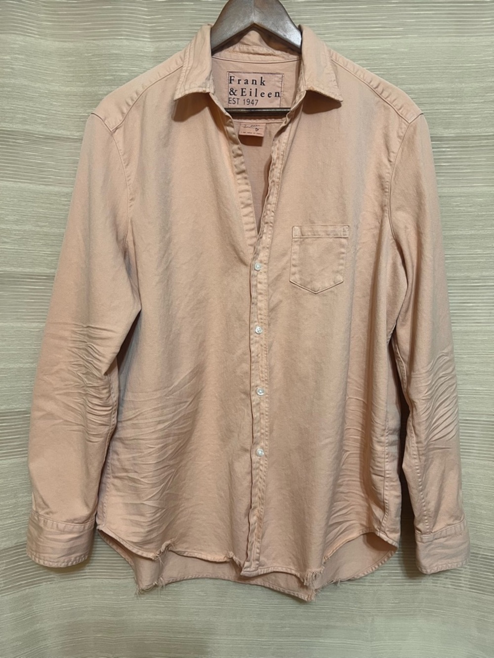Frank & Eileen Eileen Button-Up Famous Denim Shirt Peach Raw Hem Cotton XL